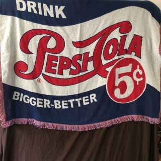 Vtg Pepsi Cola Blanket Throw 57” X 45”