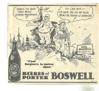 1942 Boswell Export Ale,  Quebec - Voyagers On Mountain Ad In French