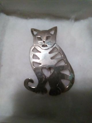 Large Sterling Cat Pin.