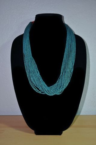 Nagaland From India Vintage Blue Bead Necklace From Before 1980 33 Strands
