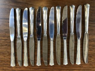 Vintage Set 12 Gorham Sterling Silver Greenbrier Dinner Knives 9” 1lb 11.  2oz