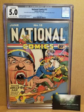 National Comics 12 Cgc 5.  0 (conserved) Classic Lou Fine War Cover 1941 Quality