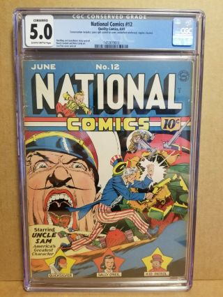 NATIONAL COMICS 12 CGC 5.  0 (CONSERVED) CLASSIC LOU FINE WAR COVER 1941 QUALITY 2