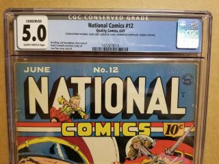 NATIONAL COMICS 12 CGC 5.  0 (CONSERVED) CLASSIC LOU FINE WAR COVER 1941 QUALITY 3