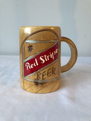 Red Stripe Beer Carved Wood Mug Hand Carved Jamaica