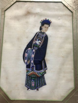 Fine Antique Chinese 19th Century Pith Rice Paper Painting Framed