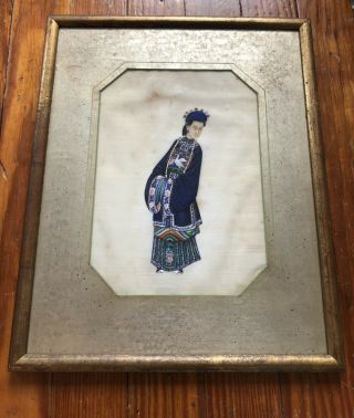 Fine Antique Chinese 19th Century Pith Rice Paper Painting Framed 2