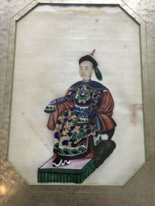 Fine Antique Chinese 19th Century Emperor Pith Rice Paper Painting Framed