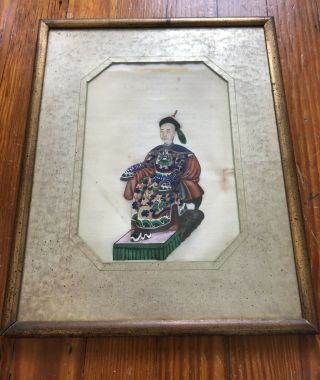 Fine Antique Chinese 19th Century Emperor Pith Rice Paper Painting Framed 2
