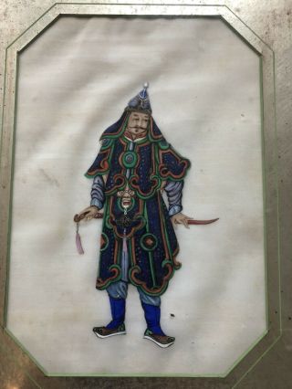 Fine Antique Chinese 19th Century Warrior Pith Rice Paper Painting Framed