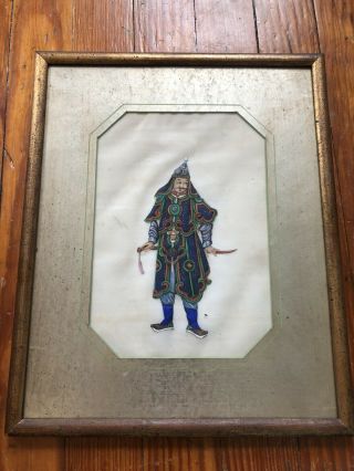 Fine Antique Chinese 19th Century Warrior Pith Rice Paper Painting Framed 2