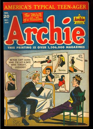 Archie Comics 20 Unrestored Golden Age Mlj Teen Comic 1946 Fn -