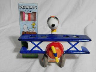 Vintage Peanuts Snoopy Ceramic Toothbrush Holder Pilot With Toothbrushes