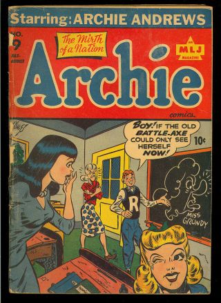 Archie Comics 9 Unrestored Early Golden Age Mlj Teen Comic 1944 Fr - Gd