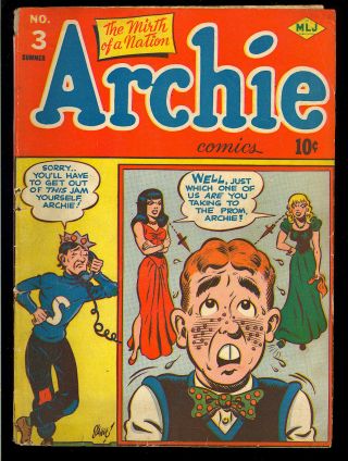 Archie Comics 3 (covers Only) Early Golden Age Mlj Teen Comic 1943