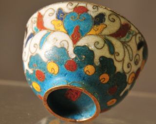 Rare Antique Chinese Ming Cloisonne Bronze Silver Lotus Enamel Wine Cup