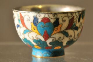 RARE Antique Chinese Ming Cloisonne Bronze Silver Lotus Enamel Wine Cup 2