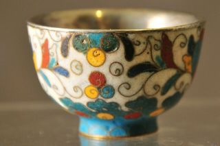 RARE Antique Chinese Ming Cloisonne Bronze Silver Lotus Enamel Wine Cup 3