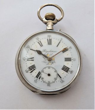 1900 Silver Cased Goliath 15 Jewelled Swiss Lever Pocket Watch In Order