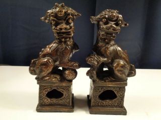Estate Antique Bronze Foo Dog Lion Statues Weights Bookends Signed? 2110g Grams