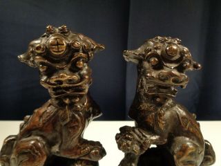 Estate Antique Bronze Foo Dog Lion Statues Weights Bookends Signed? 2110g Grams 2