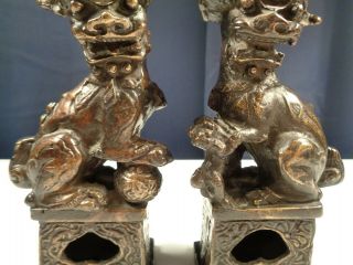 Estate Antique Bronze Foo Dog Lion Statues Weights Bookends Signed? 2110g Grams 3