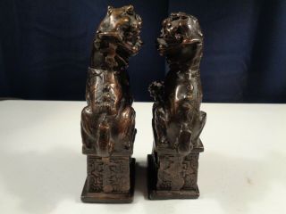 Estate Antique Bronze Foo Dog Lion Statues Weights Bookends Signed? 2110g Grams 5