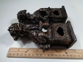 Estate Antique Bronze Foo Dog Lion Statues Weights Bookends Signed? 2110g Grams 8