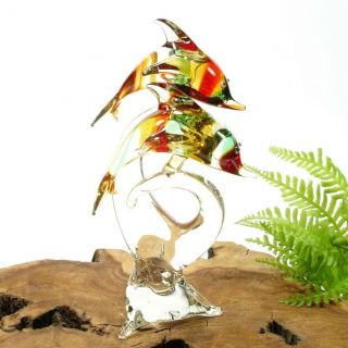 Red And Green Glass Dolphins Figurine Collectible