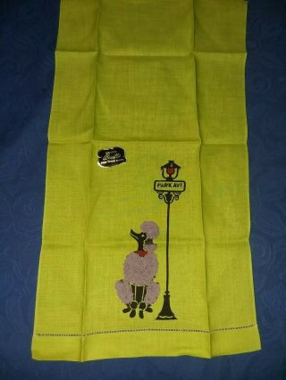 French Poodle Park Ave Vintage Bucilla Old Stock Tea Towel Yellow