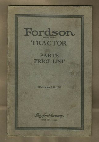 1925 Fordson Tractor Parts Price List Booklet Ford Motor Company Rare