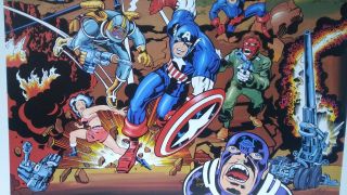 Marvel Captain America 50th Litho 1990 Ap Hand Signed Jack Kirby Joe Simon