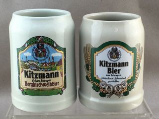 Pair German Stoneware Half Liter Steins Beer Mugs Kitzmann Bier