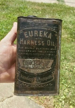 Eureka Harness Oil Can Vintage/antique Advertising Tin Usa Black Art Neavou