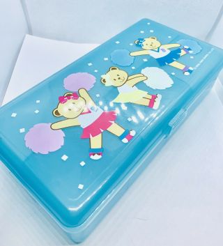 Vintage Sanrio Bear Cheerleader Pencil Box With Tray Inside 1989 Blue