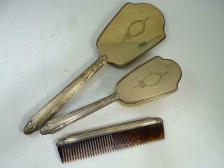 Antique Alvin Sterling Silver Hair Brush Hand Mirror Comb Art Deco Vanity Set