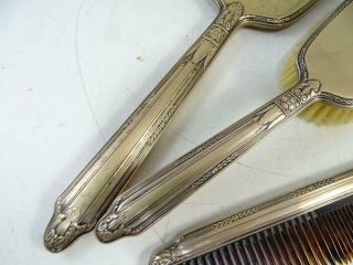 Antique Alvin Sterling Silver Hair Brush Hand Mirror Comb Art Deco Vanity Set 3