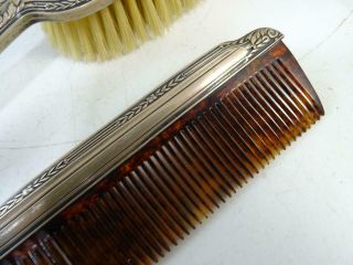 Antique Alvin Sterling Silver Hair Brush Hand Mirror Comb Art Deco Vanity Set 4