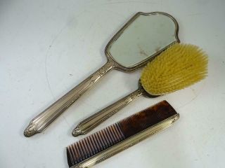 Antique Alvin Sterling Silver Hair Brush Hand Mirror Comb Art Deco Vanity Set 5