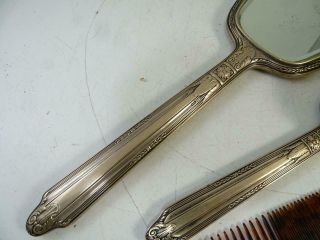 Antique Alvin Sterling Silver Hair Brush Hand Mirror Comb Art Deco Vanity Set 6