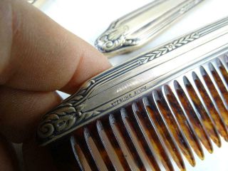 Antique Alvin Sterling Silver Hair Brush Hand Mirror Comb Art Deco Vanity Set 7
