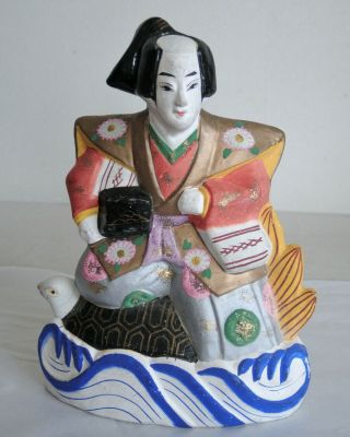 11 Inch Japanese Antique Clay Doll : Taro Urashima : Signed Sosaku