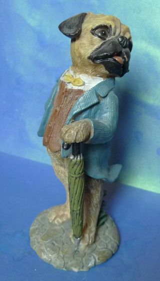 Vintage Figurine Pug Dog W/ Umbrella Frock Coat Home Decor Collectibles Animals