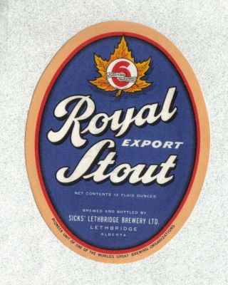 Beer Label - Canada - Royal Export Stout - Lethbridge,  Alberta