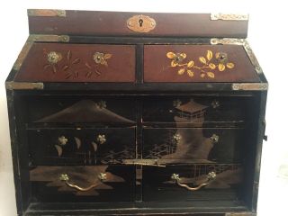 Antique Chinese Japanese Lacquered Wooden Miniature Cabinet Draws 7