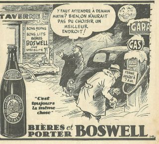 1942 Boswell Export Ale,  Quebec - Voyagers Stranded Ad In French