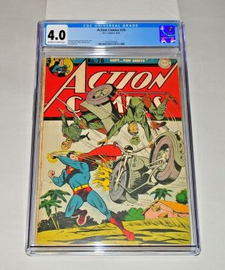 Action Comics 76 Cgc 4.  0 Off - White To White Pages 1944 Superman Wwii Cover
