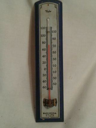 Vintage Blue Wooden Wall Thermometer Made In The U.  S.  A.  By Taylor