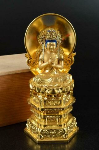 S2823: Japanese Wooden Buddhist Statue Sculpture Ornament Buddhist Art W/box
