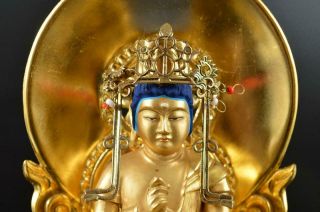 S2823: Japanese Wooden BUDDHIST STATUE sculpture Ornament Buddhist art w/box 3